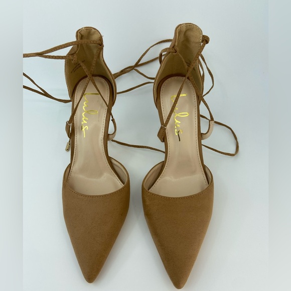 Lulu's women's heels stiletto Lace Up Suede Pointed Toe Size 6 brown camel - Picture 4 of 9